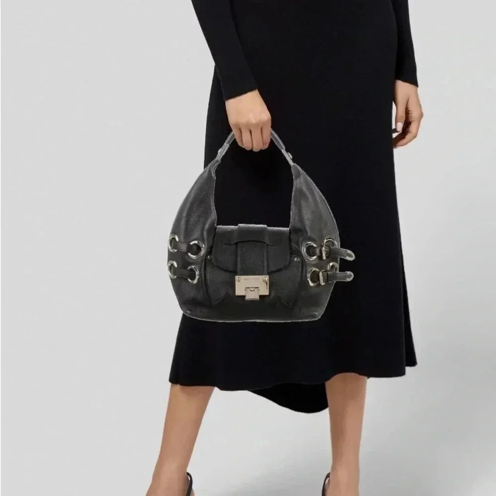 Jimmy Choo black leather hobo handbag